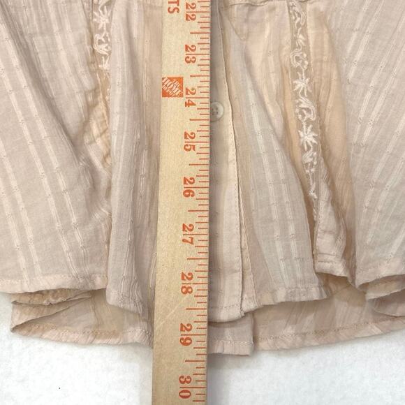 Free People Mikaela Light Pink Embroidered Button Front Tie Neck Cotton Tunic XS - Picture 10 of 14